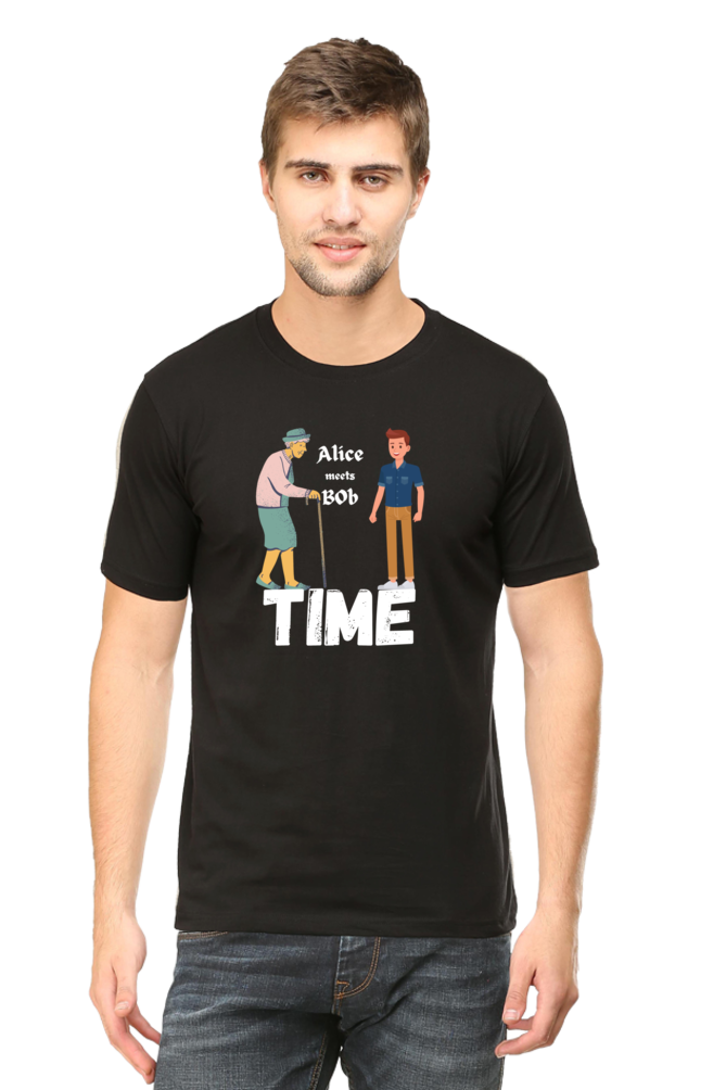 The Alice and Bob special relativity- Time paradox Mens Tshirt