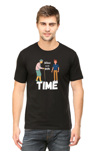 The Alice and Bob special relativity- Time paradox Mens Tshirt