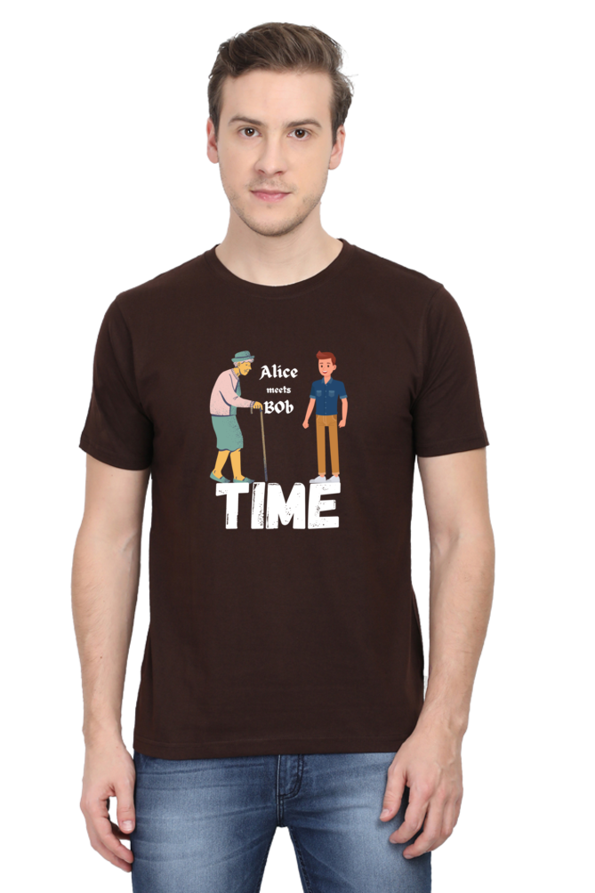 The Alice and Bob special relativity- Time paradox Mens Tshirt