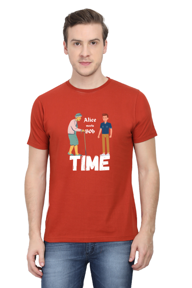 The Alice and Bob special relativity- Time paradox Mens Tshirt