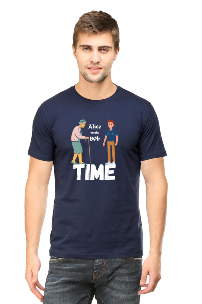 The Alice and Bob special relativity- Time paradox Mens Tshirt