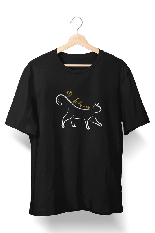 black tshirt with schrondinger equation and cat