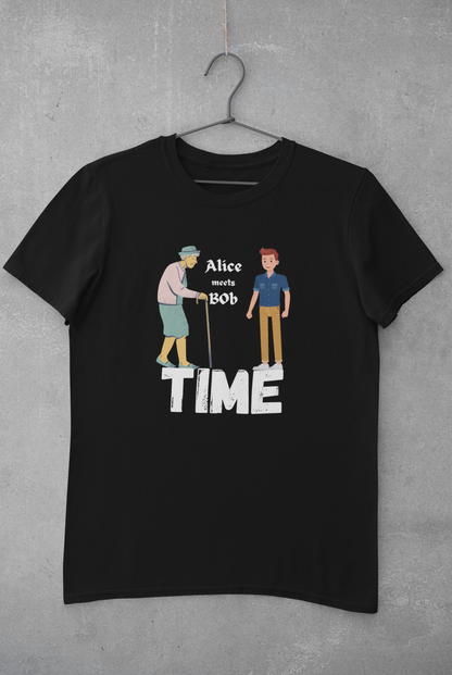 The Alice and Bob special relativity- Time paradox Mens Tshirt