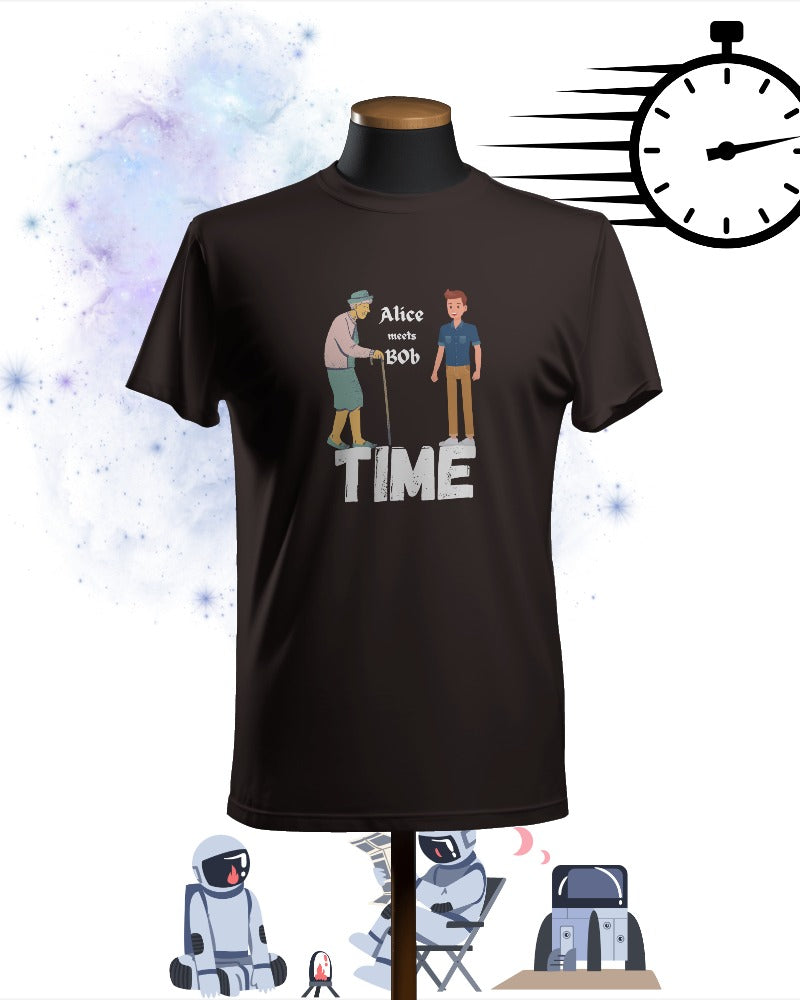 The Alice and Bob special relativity- Time paradox Mens Tshirt